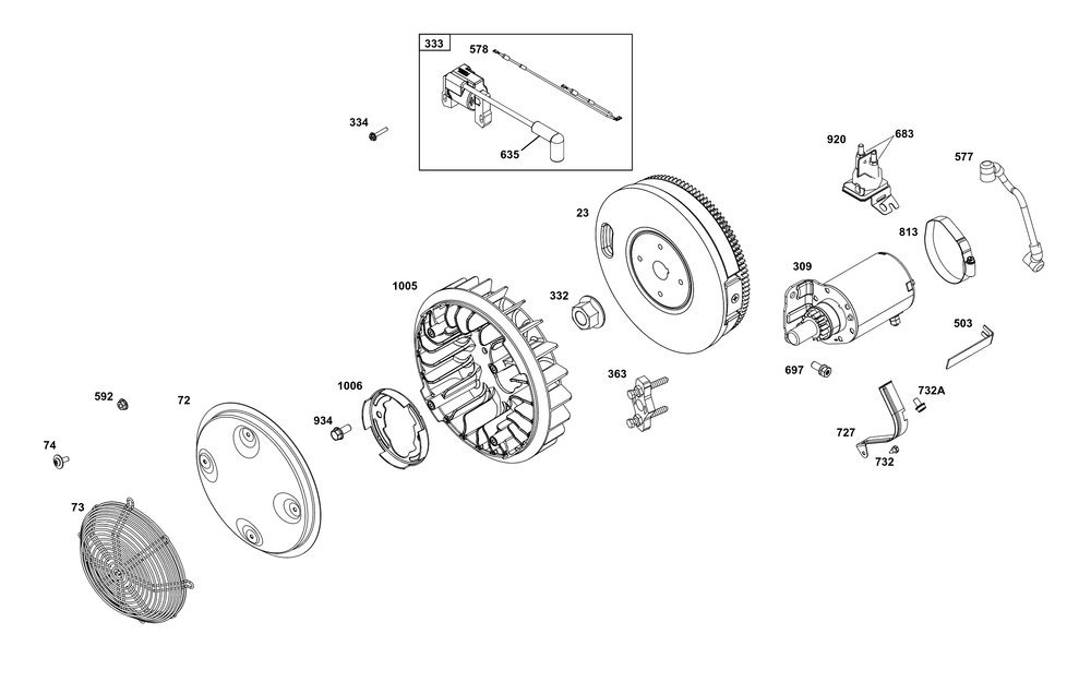 Flywheel, Ignition, And Starter Group Diagram and Parts List for 38E347-0112-G1 200000 - 399999 Briggs and Stratton Engine